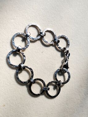 Italian Sterling Silver Hammered Circle Link Bracelet